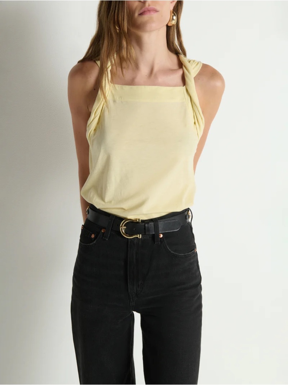 NWT Nation LA Sabrina Tank Twist-Strap Sleeveless Top in Pale Yellow